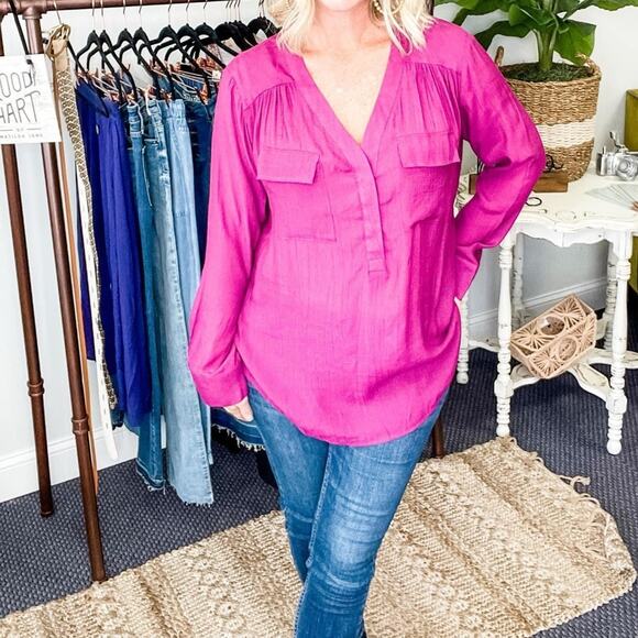 Matilda Jane Womens Tunic Long Sleeve Size Large Plum Purple V-neck Tie Waist - Picture 3 of 14